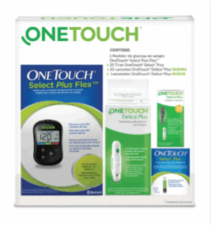 Imagen 1 OneTouch Select Plus Flex Medidor de Glucosa en Sangre + 25Tiras Reactivas + 25 Lancetas y Puncionador